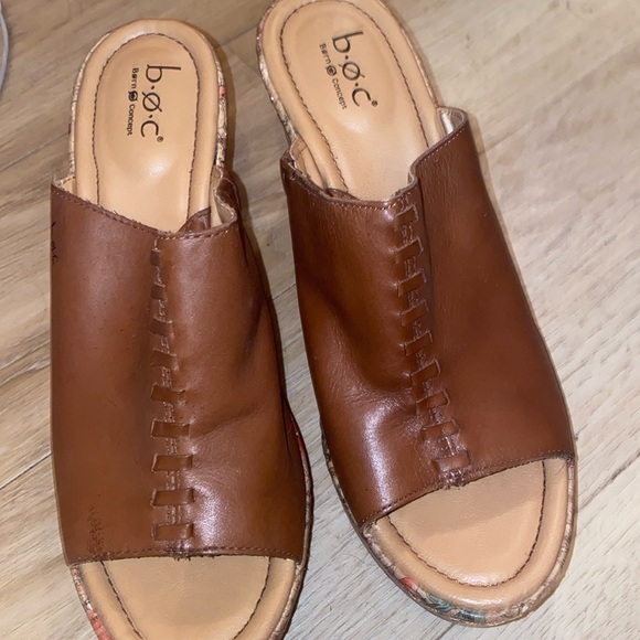 BOC Born Concept Floral Wedge Brown Leather Cork Slip On Heel size 9 - Picture 4 of 10